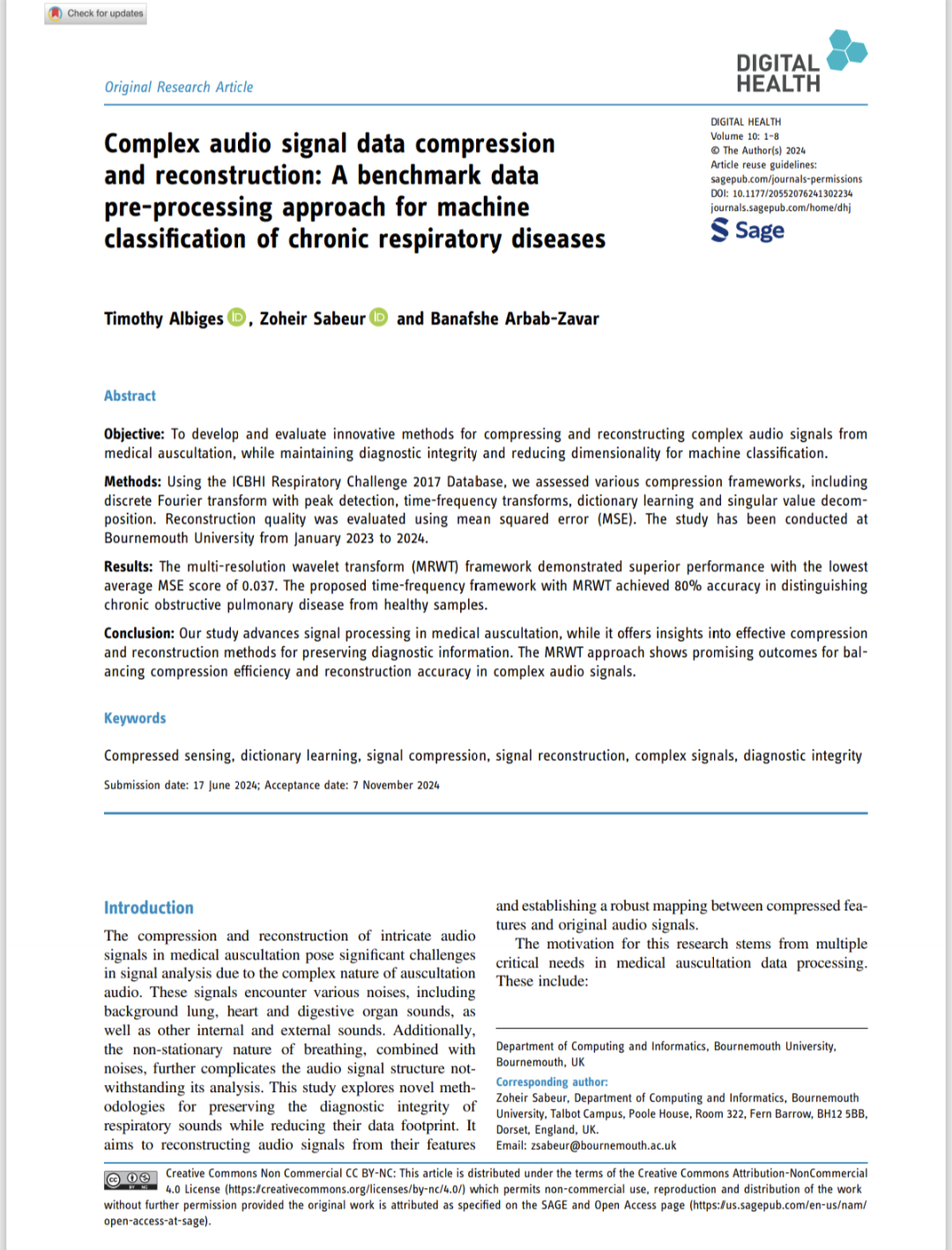 Compressed sensing data with performing audio signal reconstruction Paper cover page